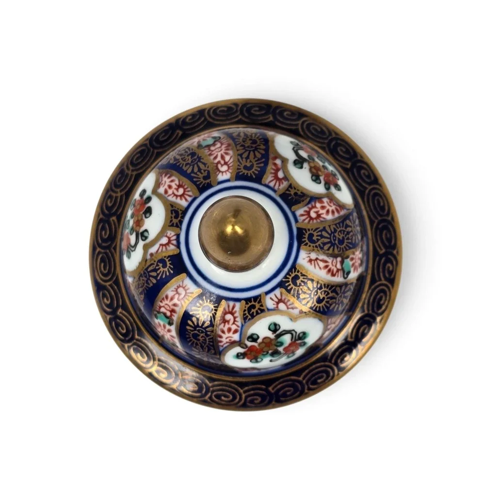 Gold Imari Hand Painted Porcelain Ginger Jar Blue Red Gold Floral 7